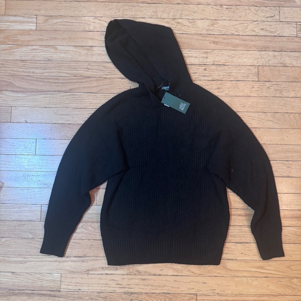 Wild Fable Black Ribbed Knit Hoodie Sweater Womens XS New With Tags - Picture 2 of 11